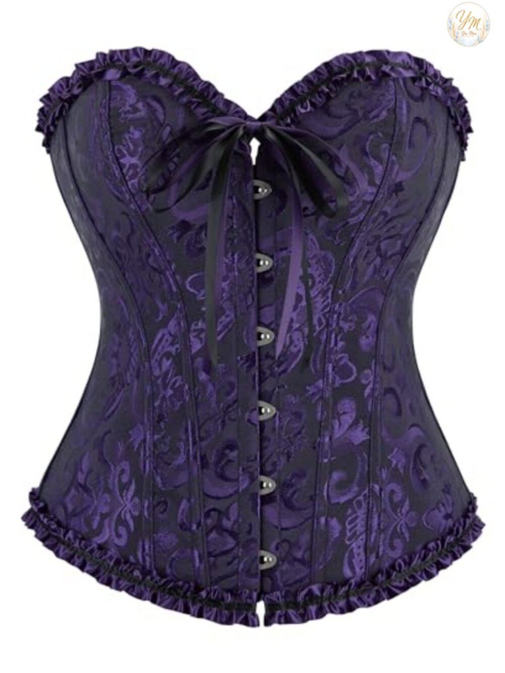 Floral Jacquard Lace Up Corset Top Overbust Bustier Body Shaper